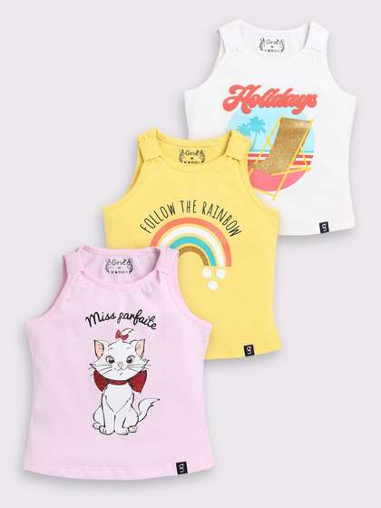 Ginie Girls Pack Of 3
                    Printed Round Neck Cotton Top