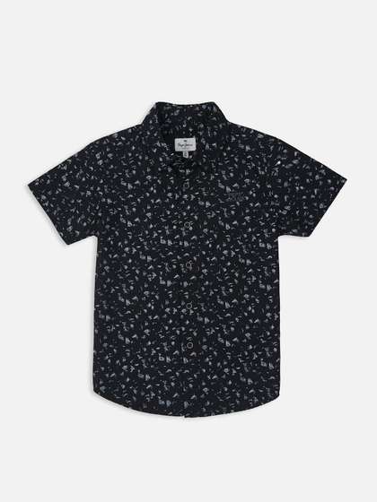 Pepe Jeans Boys Spread
                    Collar Abstract Printed Cotton Casual Shirt