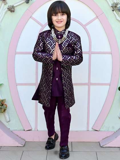 ahhaaaa Boys Sequinned
                      Embroidered Sherwani Set