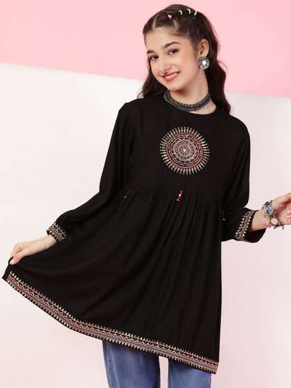Ishti Girls Ethnic
                    Motifs Embroidered A-Line Top