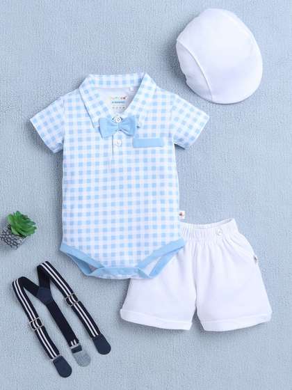 BUMZEE Boys Checked Pure
                    Cotton Leotard With Shorts