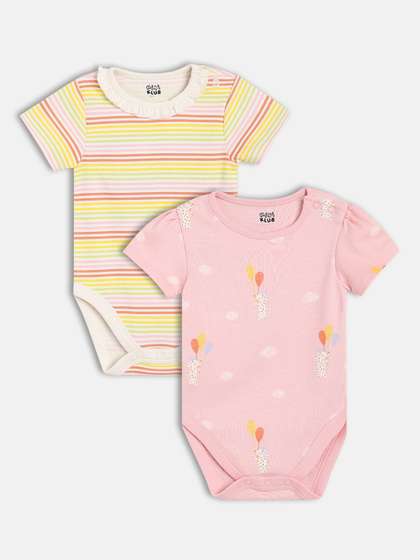 MINI KLUB Girls Pack
                      Of 2 Animal Printed & Striped Pure Cotton
                      Bodysuits