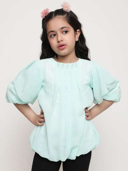 Ishti Girls Striped Puff
                    Sleeves Top