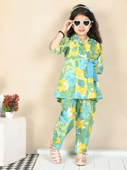 Superminis Girls Printed
                    Three-Quarter Sleeves Pure Cotton Shirt With
                    Trousers