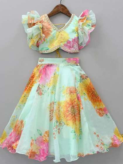 JOVK DESIGN Girls
                        Printed Mirror Work Ready to Wear Lehenga &
                        Blouse