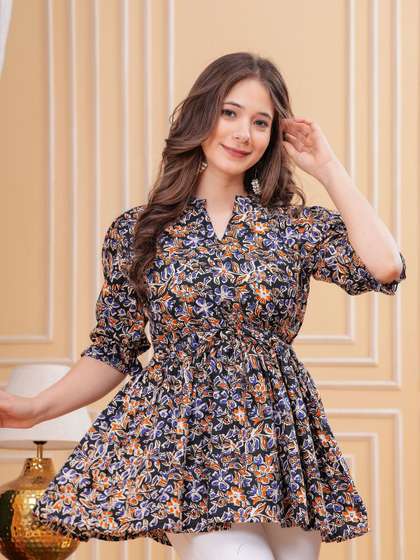 SITA FASHION HUB Floral Printed Pure Cotton Anarkali Kurti