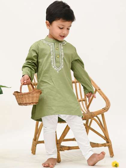 Peekaaboo Kids Boys
                    Ethnic Motifs Embroidered Cotton Kurta with Pyjama