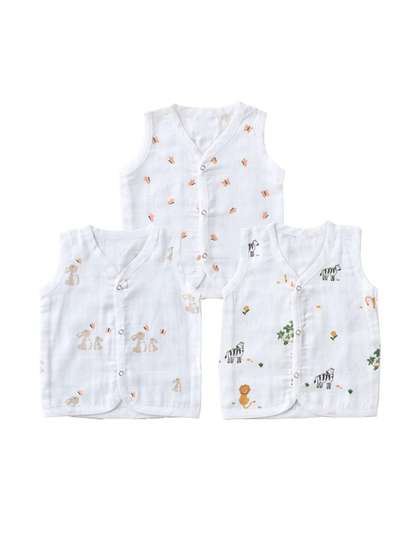 ARYA Kids-Unisex Pack
                      of 3 White Animal Printed Pure Cotton Vest