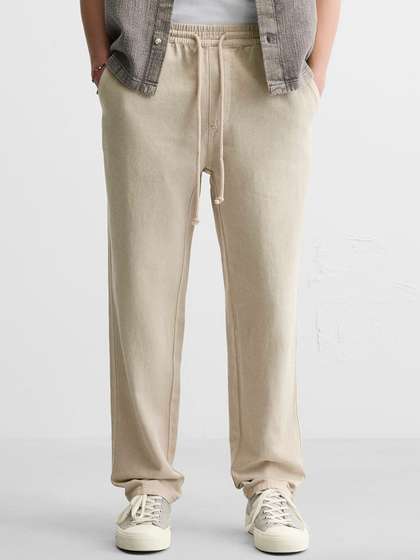 MISCHIEF MONKEY Men
                        Pure Cotton Baggy Fit Relaxed Straight Leg
                        Low-Rise Trousers