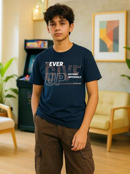 TeeSlix Boys Cotton
                    Typography Navy Blue T-shirt