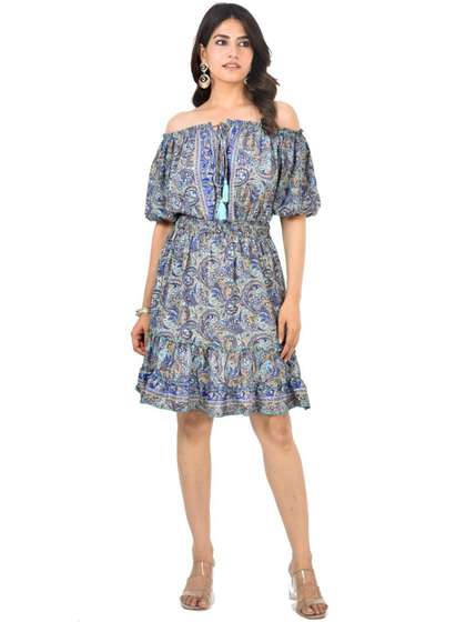 ADC SHEMONA Women
                        Bohemian Print Off-Shoulder Cold-Shoulder Fit
                        & Flare Midi Dress