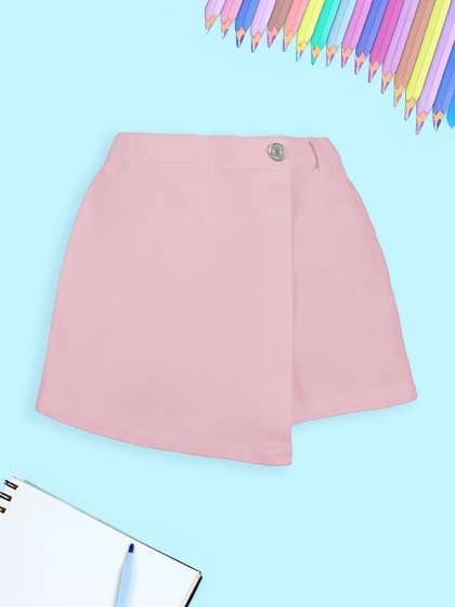 KiddoPanti Girls Regular
                    Fit Mid-Rise Cotton Twill Over Lap Skort Shorts