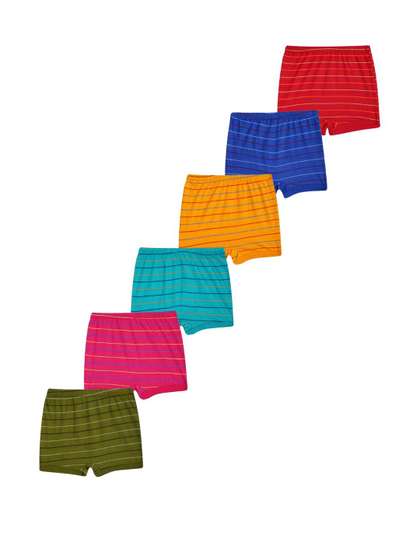 VIRUKSHAM Girls Pack
                      Of 6 Multicoloured Cotton Mid Rise Striped Briefs