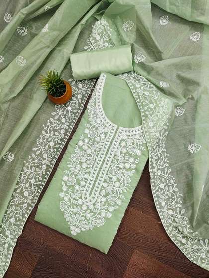 DIVASTRI Floral
                        Embroidered Thread Work Chanderi Cotton
                        Unstitched Dress Material