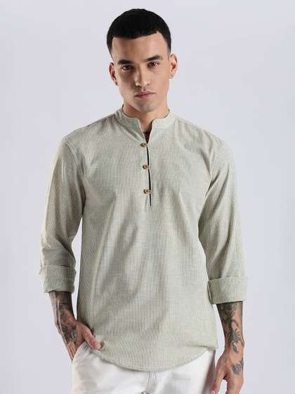 HERE&NOW Men
                        Striped Mandarin Collar Kurta