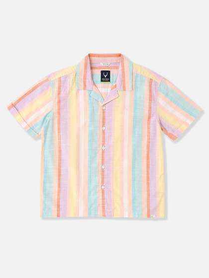 Allen Solly Junior Boys
                    Vertical Striped Cuban Collar Pure Cotton Casual
                    Shirt