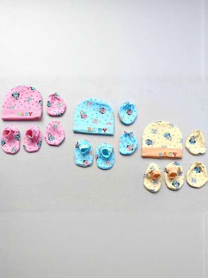 GARCY Kids Pink Blue
                    & Orange 9 Pcs Printed Woolen Blend Caps &
                    Socks With Pair Of Gloves