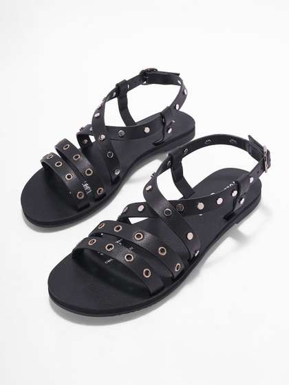 Forever Glam by
                        Pantaloons Women Rivets Embellished Strappy Open
                        Toe Gladiators Flats