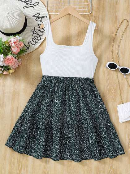 BAESD Girls Floral
                    Printed Sleeveless Fit & Flare Dress