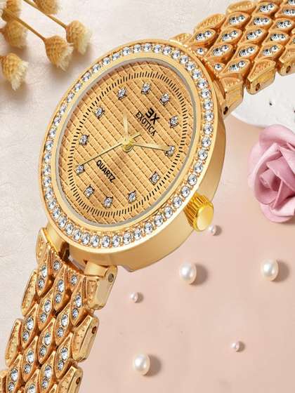 Exotica Fashion Girls
                    Embellished Dial & Stainless Steel Straps Analog
                    Watch EX-2518-Gold