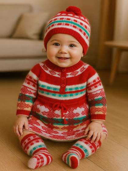 LeafBird Infants 4Pc
                    Printed Sweater With Trousers & Booties &
                    Caps Gift Set
