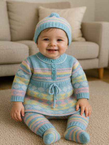 LeafBird Infants 4Pc
                    Printed Sweater With Trousers & Booties &
                    Caps Gift Set
