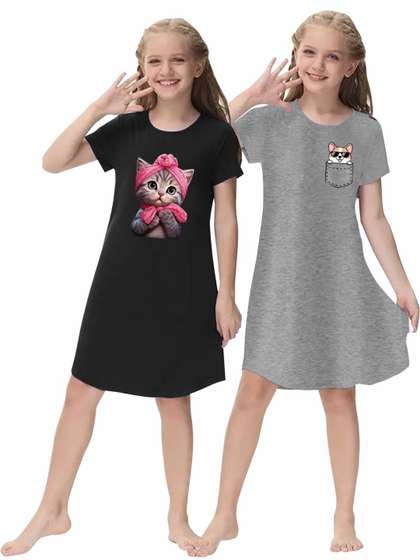 KEESOR Girls Pack of 2
                    Multi Cotton Dresses