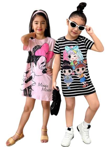 KEESOR Girls Pack of 2
                      Printed T-shirt Dresses
