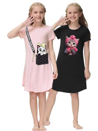 KEESOR Girls Pack of 2
                    Multi Cotton T-shirt Dresses