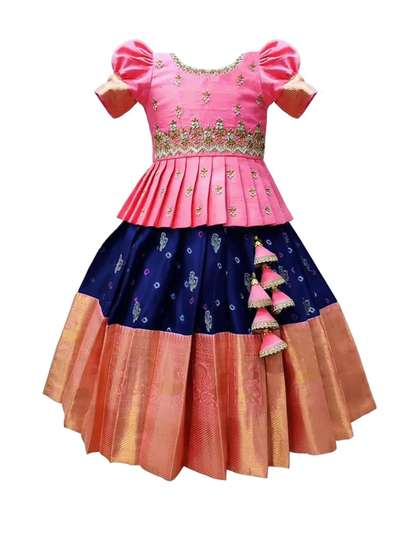 White Button Girls
                      Embroidered Thread Work Ready to Wear Lehenga
                      & Blouse Woven Design