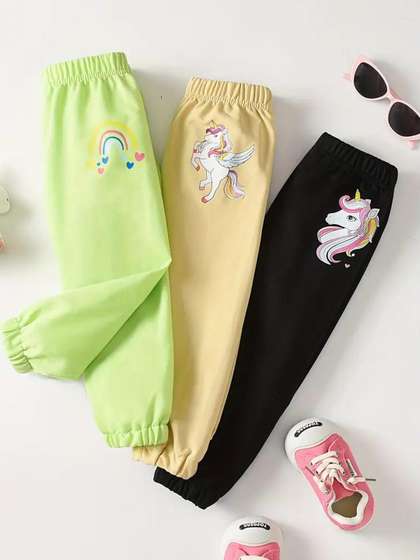 KEESOR Girls Pack of 3
                    Printed Cotton Track Pants