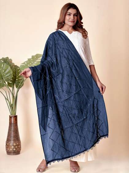 EBADAT Embroidered
                        Teal Cotton Dupatta