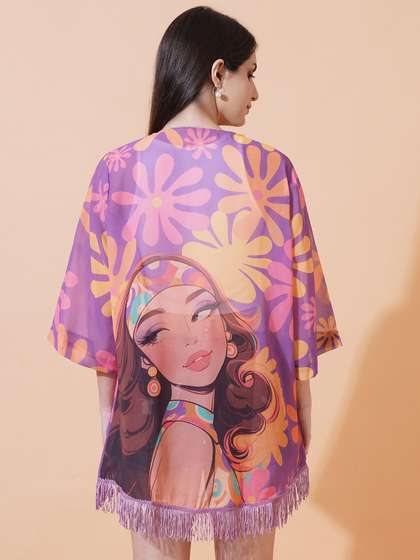 ARV TRENDS Floral
                          Printed Mandarin Collar Open Front Georgette
                          Shrug