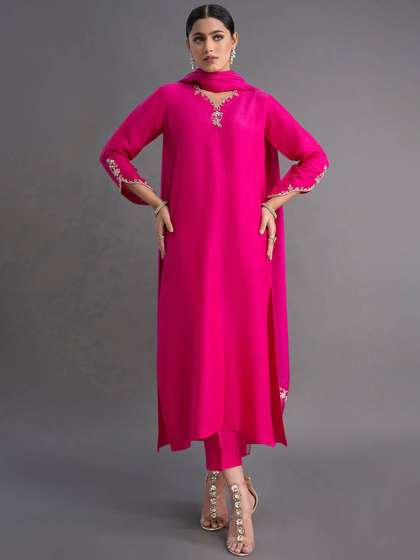 Vastukala Women
                          Solid Embroidered Kurta with Trousers &
                          Dupatta