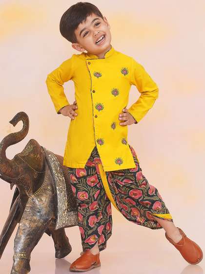 KID1 Boys Ethnic Motifs
                    Embroidered Mandarin Collar Pure Cotton Kurta With
                    Dhoti Pants