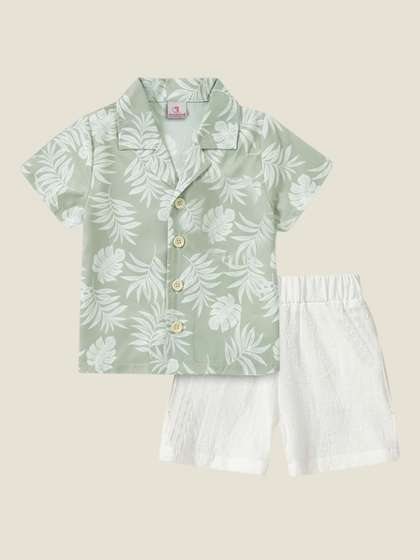 Anneca Kids Tropical
                    Printed Short Sleeves Linen Shirt With Shorts
