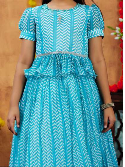 Sangria Girls Turquoise
                    Blue Poly Georgette Lehenga Choli
