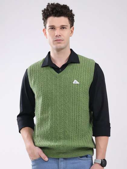 Monte Carlo Men
                        V-Neck Cable Knit Woollen Sweater Vest