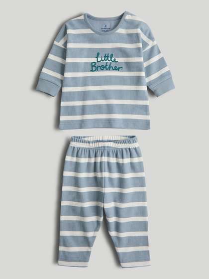 mothercare Boys
                      Striped Long Sleeves Pure Cotton T-shirt With
                      Trousers