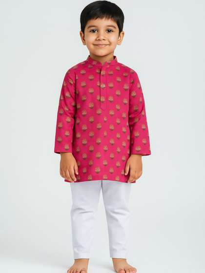 Sangria Boys Ethnic
                      Motifs Printed Cotton Kurta with Pyjama