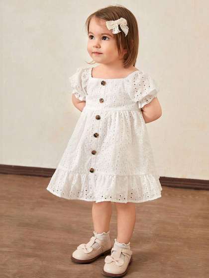 BAESD Girls Puff
                      Sleeve Fit & Flare Midi Dress