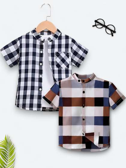Boys Shirt Checkered,
                      Printed Casual Short Sleeve Shirts Pack of 2