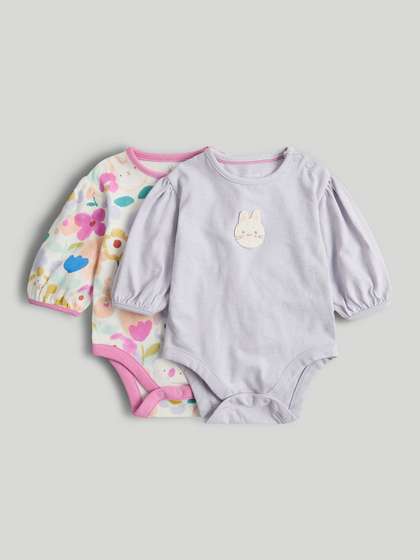 Mothercare Infant Girls
                    Pack Of 2 Printed Pure Cotton Round Neck Bodysuit