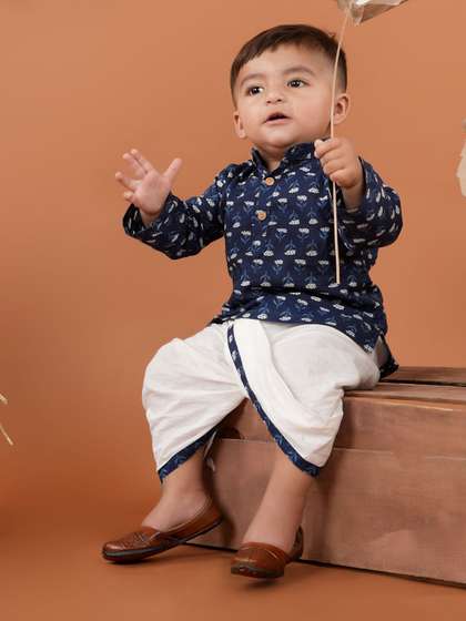 BAESD Boys Ethnic
                      Motifs Printed Regular Pure Cotton Kurta with
                      Dhoti Pants