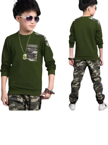 Sagar Impex Boys Olive
                      Green Solid Sweatshirt with Track Pants