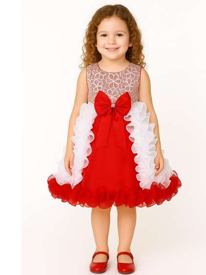 My Lil Princess Baby
                    Girls Red & White Embellished Net Fit &
                    Flare Party Dress