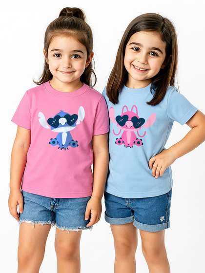 Nauti Nati Girls Pack Of
                    2 Lilo & Stitch Pure Cotton Graphic T-Shirts