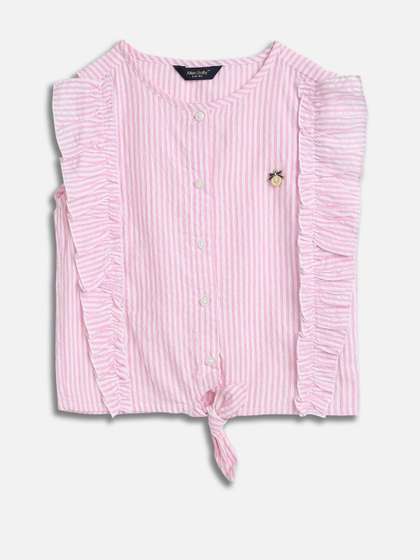 Allen Solly Junior
                      Girls Striped Flutter Sleeve Cotton Top