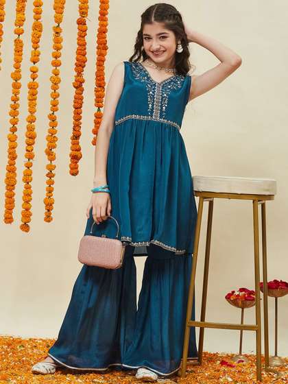 CurlyTales Girls
                    Embroidered Kurta and Sharara Set