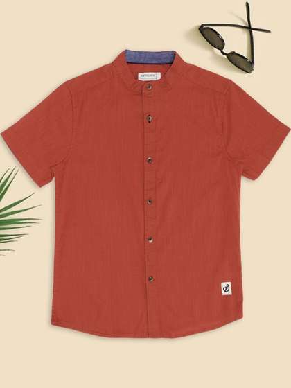 Pantaloons Junior
                        Boys Solid Mandarin Collar Pure Cotton Casual
                        Shirt